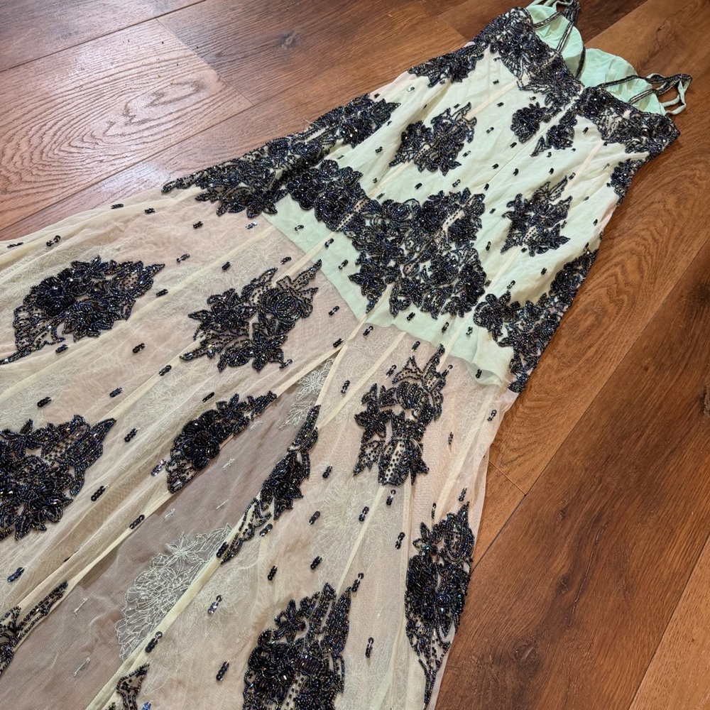 Vintage Y2K 100% Silk Beaded Dress Vintage Beaded Dress Mesh Vintage Prom Dress - Picture 16 of 17